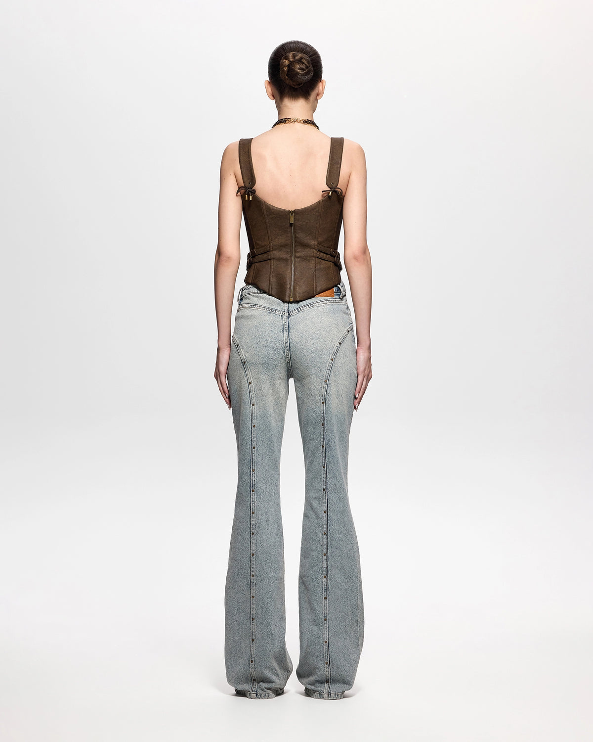 Lace-Up Flared Jeans with Studs Denim
